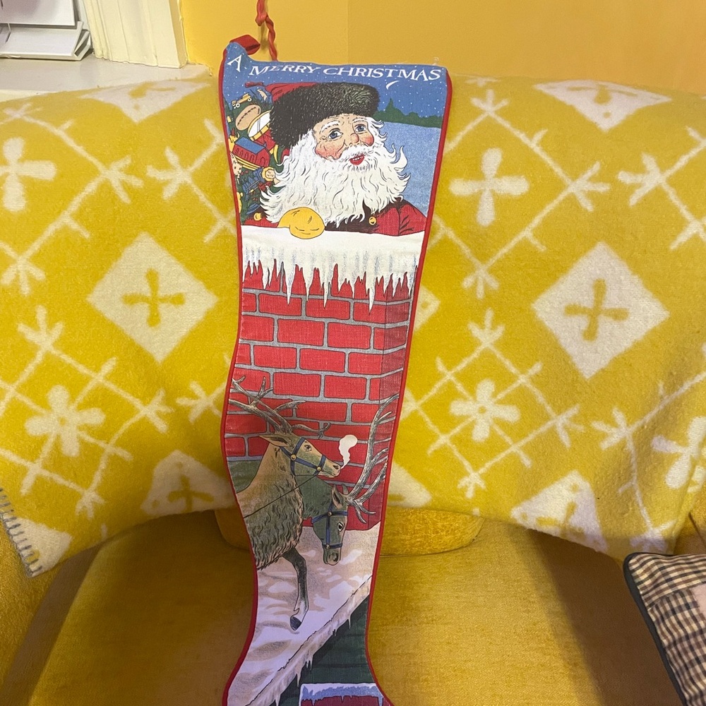 Santa Vintage The Toy Works  Christmas Stocking with Reindeer